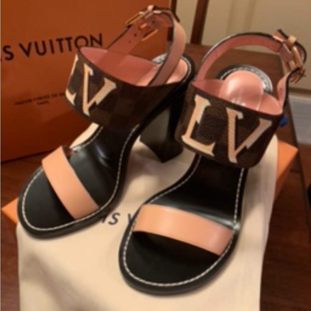 Authentic, limited edition, size 7.5 Louis Vuitton Black and Pink Heeled Sandals - Picture 5 of 8